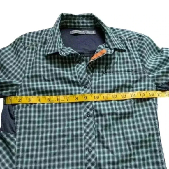 Icebreaker Shirt Short Sleeves Button Down Green Blue Pocket Women's size Small - Picture 10 of 11